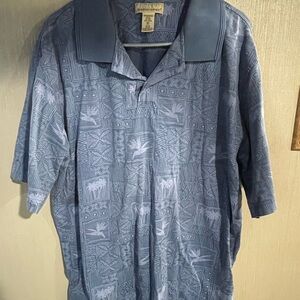 Kona Kai Trading Co. Men's Blue Island Style Patterned Polo Shirt Sz XL